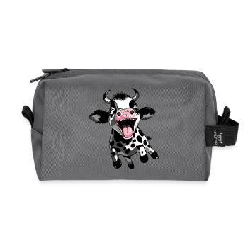 Jumping Calf - Funny Cow Calf Design - Recycled Toiletry Zip Bag - anthracite - Front