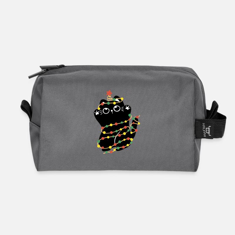 Weihnachtsbeleuchtung Katze - Recycelte Kulturtasche - Anthrazit