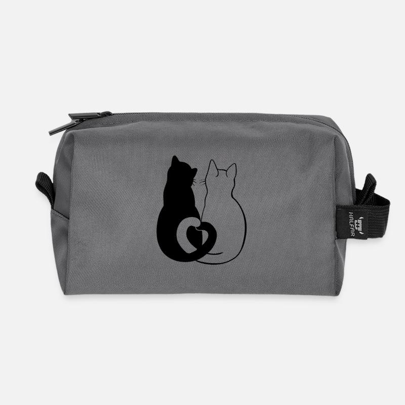Cat love black and white - Recycled Toiletry Zip Bag - anthracite