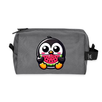 Niedlicher Pinguin mit Melone Chibi Frucht Süß  - Recycelte Kulturtasche - Anthrazit - Vorne