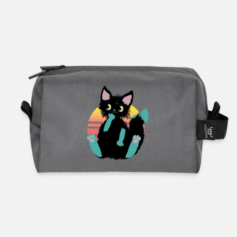 doodle cat blob, thinks - Recycled Toiletry Zip Bag - anthracite