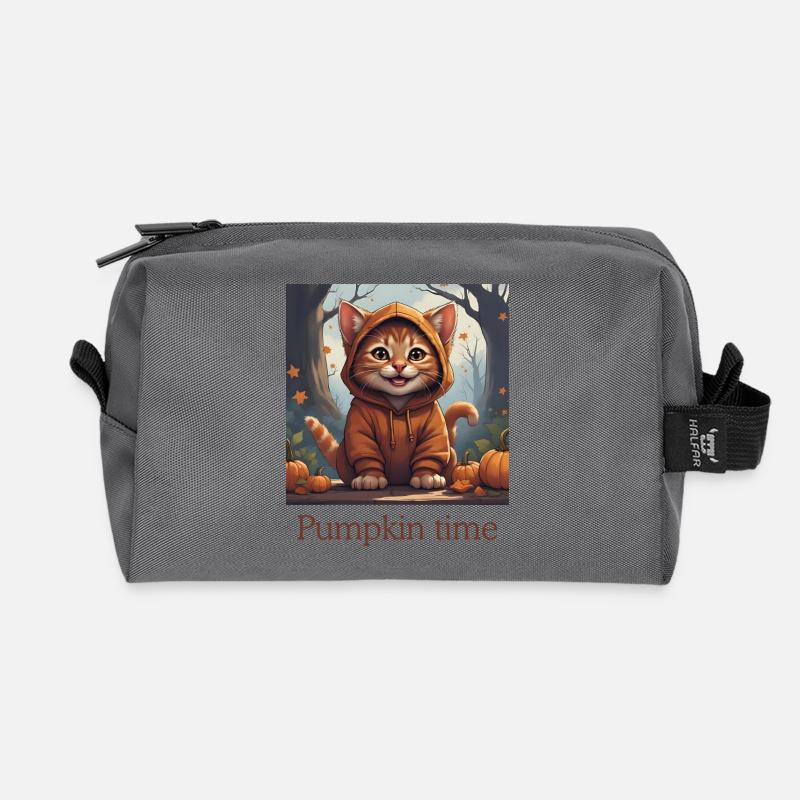 Cute Halloween Cat - Recycled Toiletry Zip Bag - anthracite