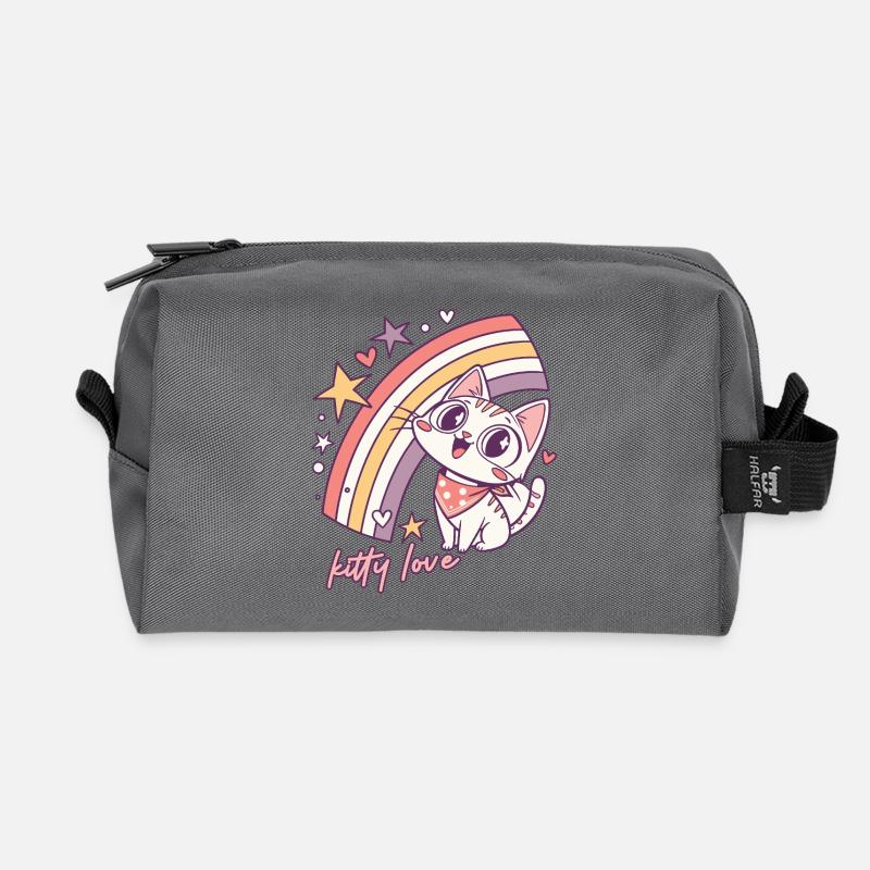 Kitty Love Regenbogenkatze Illustration - Recycelte Kulturtasche - Anthrazit
