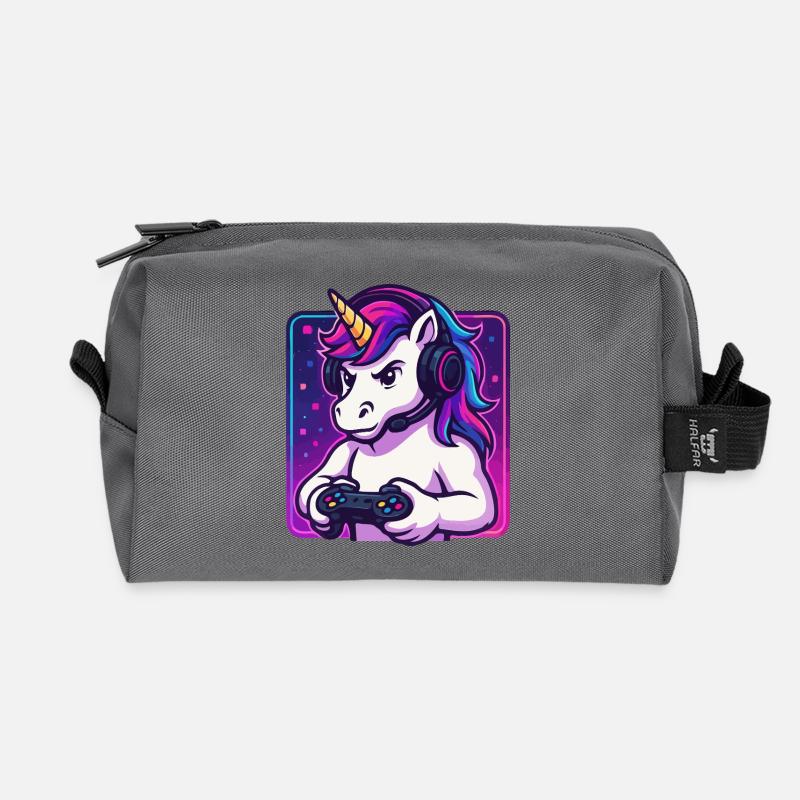 Neon Einhorn Gamer - Recycelte Kulturtasche - Anthrazit