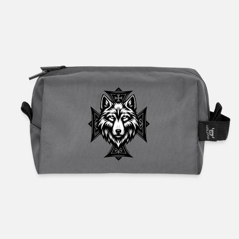 Wolfshead Cross Ornament - Recycled Toiletry Zip Bag - anthracite