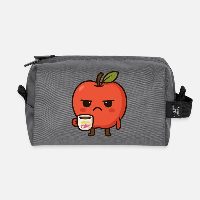 Grumpy Kawaii Apple - Funny Not My Problem Meme - Recycled Toiletry Zip Bag - anthracite