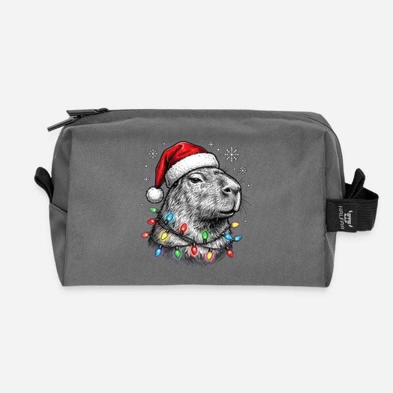 Süßes Capybara mit Weihnachtsmütze Christmas - Recycelte Kulturtasche - Anthrazit