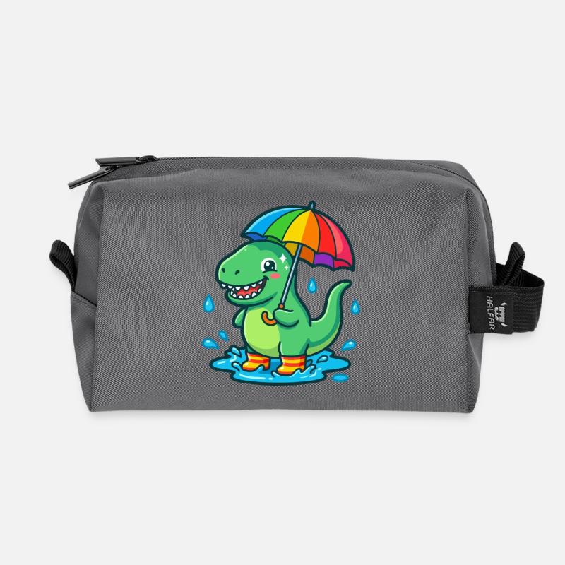 Dino mit buntem Regenbogenschirm - Recycelte Kulturtasche - Anthrazit