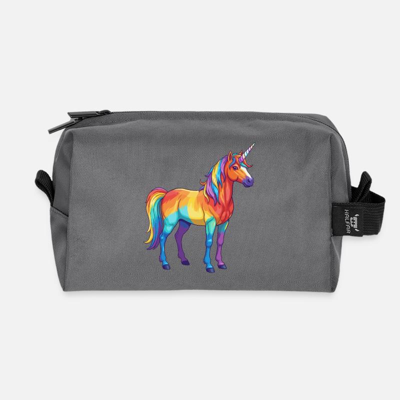 Buntes Einhorn-Regenbogen-Pop-Art-Aquarell - Recycelte Kulturtasche - Anthrazit