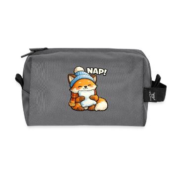 Winterkuschel Fuchs mit Mütze - Recycelte Kulturtasche - Anthrazit - Vorne
