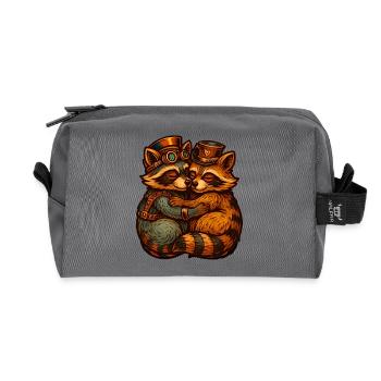 Câlin du duo renard steampunk - Trousse de toilette en tissu recyclé - anthracite - Devant