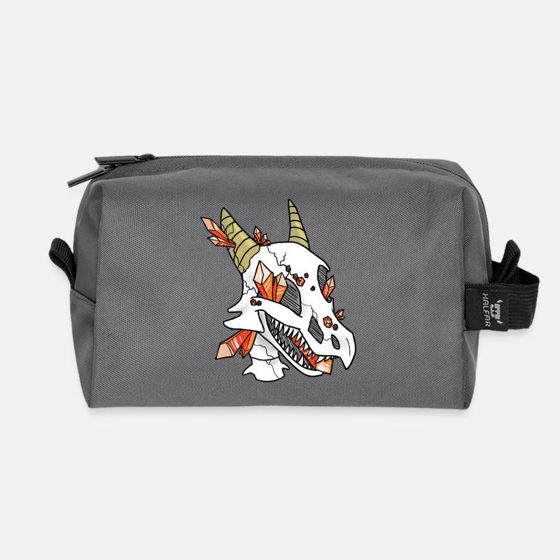 Crystal Skull - Dragon (by Leni Riosa) - Recycled Toiletry Zip Bag - anthracite