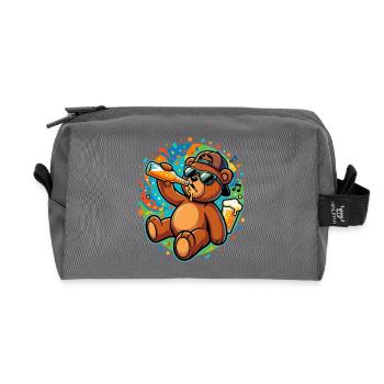 Bierbär mit Sonnenbrille Party Saufen und Konfetti - Recycelte Kulturtasche - Anthrazit - Vorne