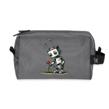 Roboter gießt eine Blume  - Recycelte Kulturtasche - Anthrazit - Vorne
