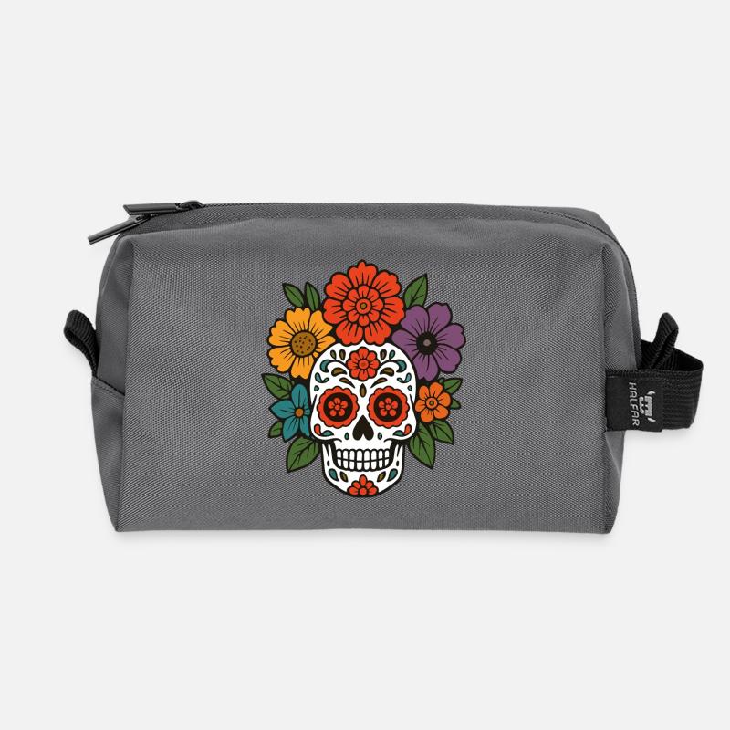 Blumen-Sugar-Skull im Dia de los Muertos Stil - Recycelte Kulturtasche - Anthrazit
