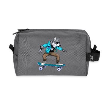 Skateboarder Wolf - Recycelte Kulturtasche - Anthrazit - Vorne