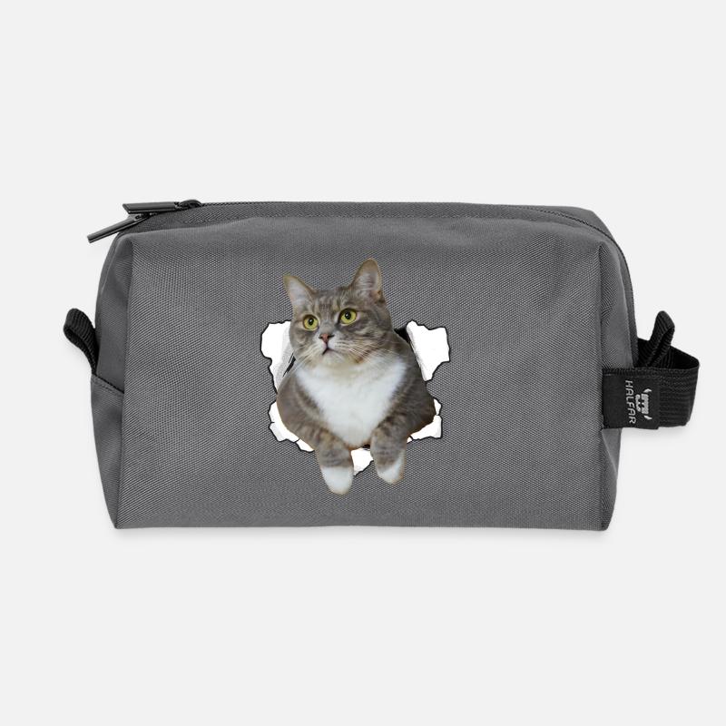 Süße Katze guckt aus Loch - Witziges Katzendesign - Recycelte Kulturtasche - Anthrazit