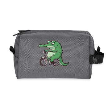 Whimsical bored crocodile cyclist lus - Recycled Toiletry Zip Bag - anthracite - Front