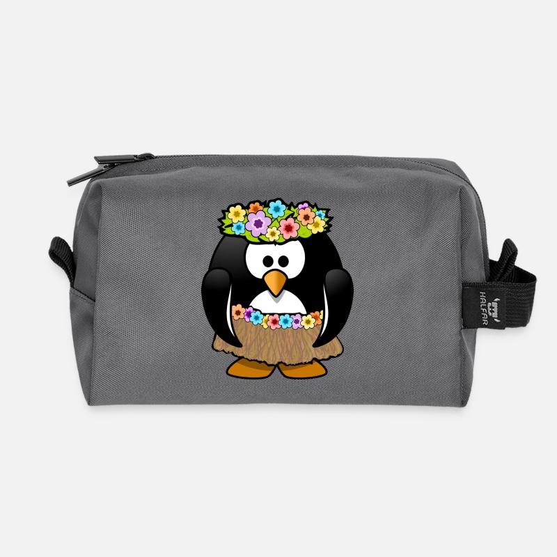 Penguin in Caribbean style. Gift - Recycled Toiletry Zip Bag - anthracite