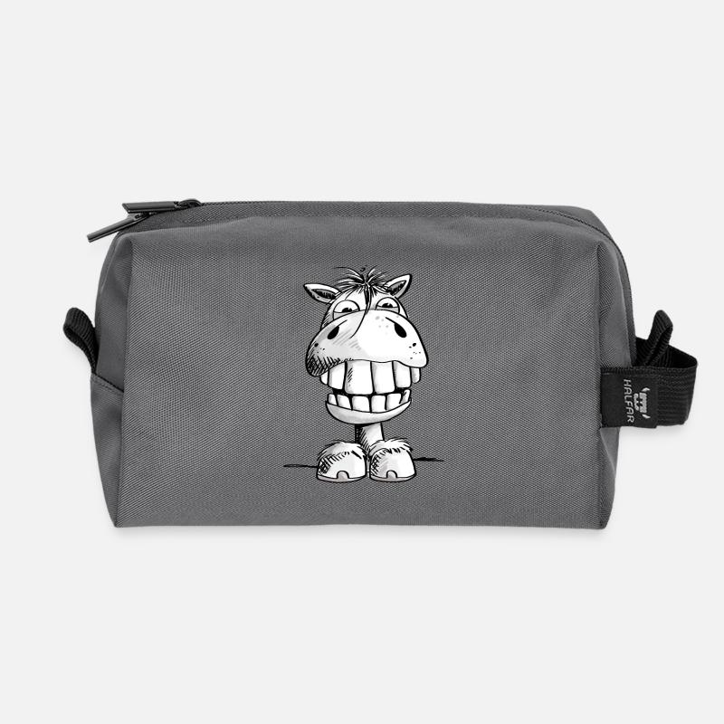 Pferd zeigt endlich Zähne - Lachen - Grins - Pony - Recycelte Kulturtasche - Anthrazit