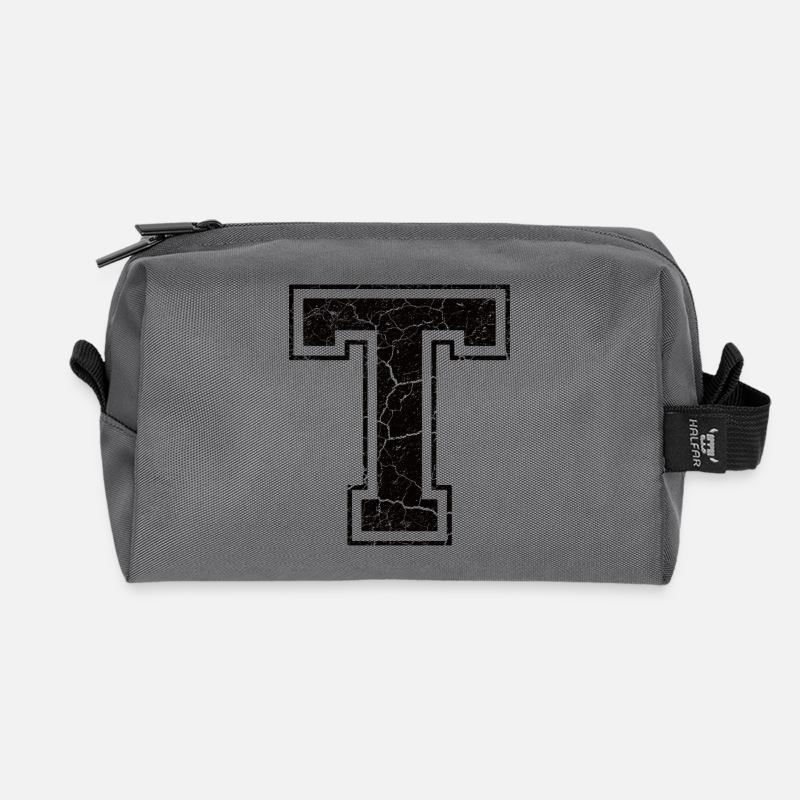 Buchstabe T in Vintage-Shabby-Chic - Recycelte Kulturtasche - Anthrazit