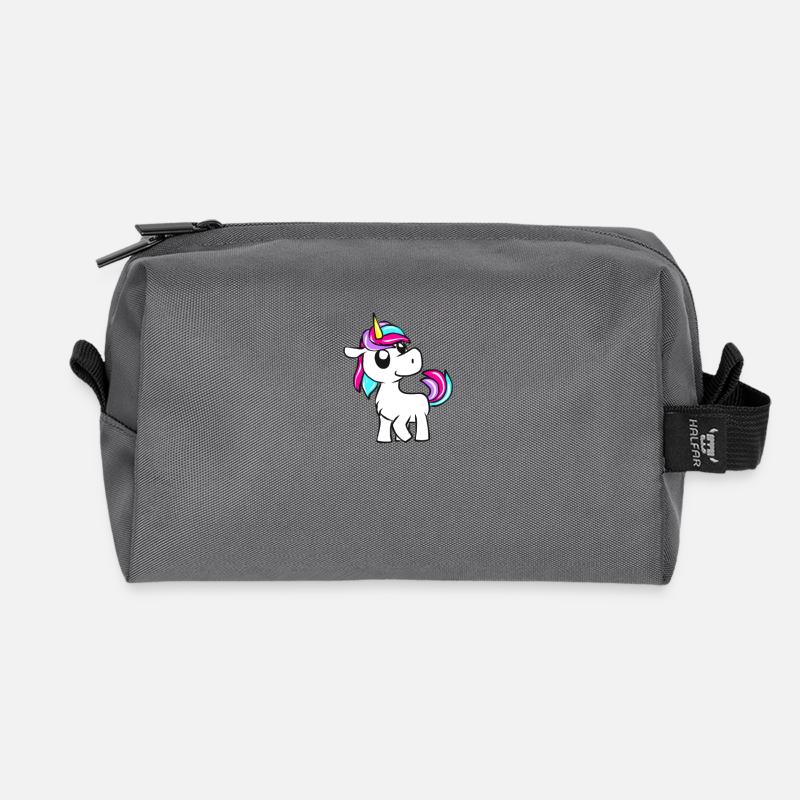 Bunter Einhorn Cartoon mit Pastellmähne - Recycelte Kulturtasche - Anthrazit