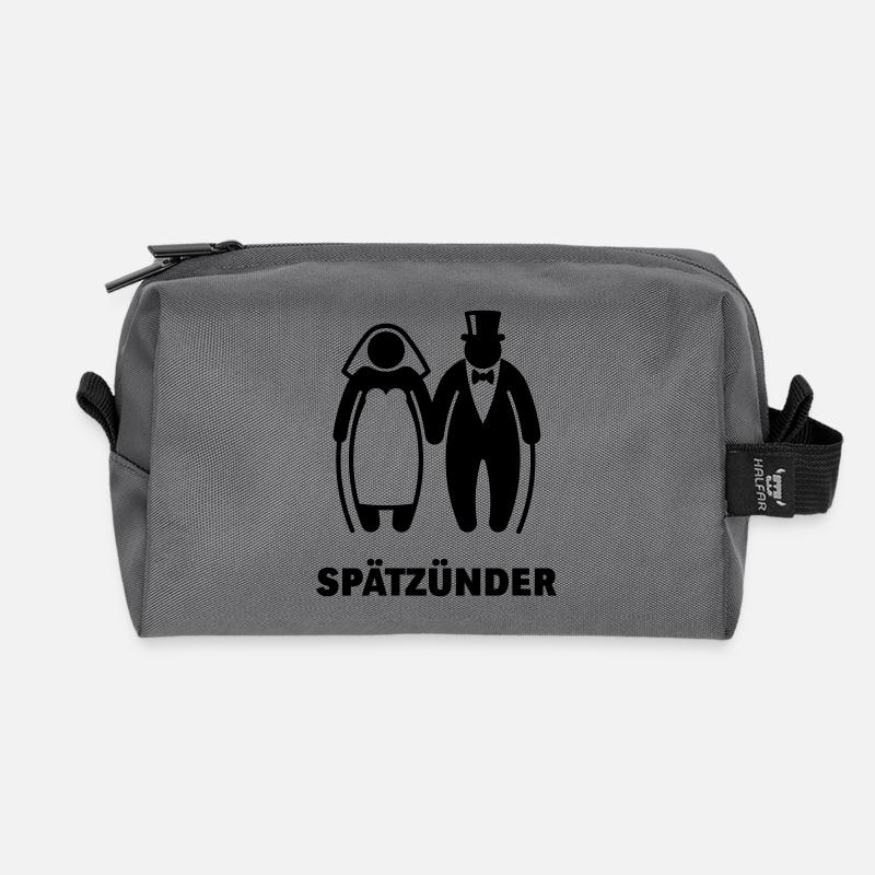 Spätzünder (Älteres Brautpaar / Hochzeit) - Recycelte Kulturtasche - Anthrazit