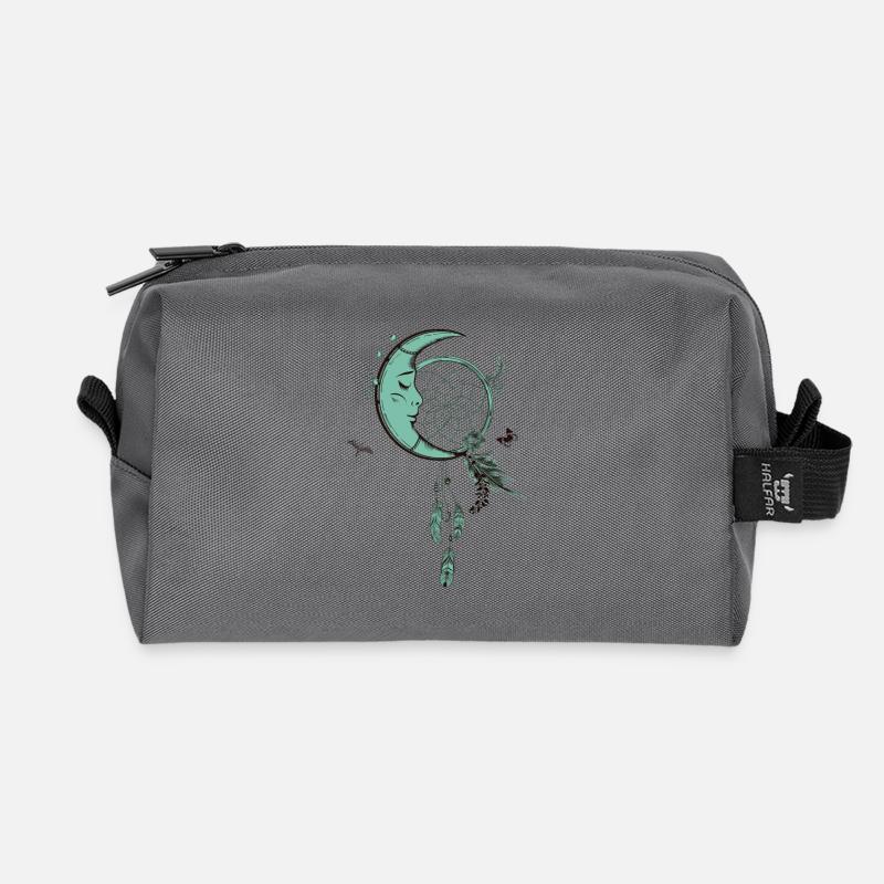 Traumfänger mit Mond und Federn - Recycelte Kulturtasche - Anthrazit