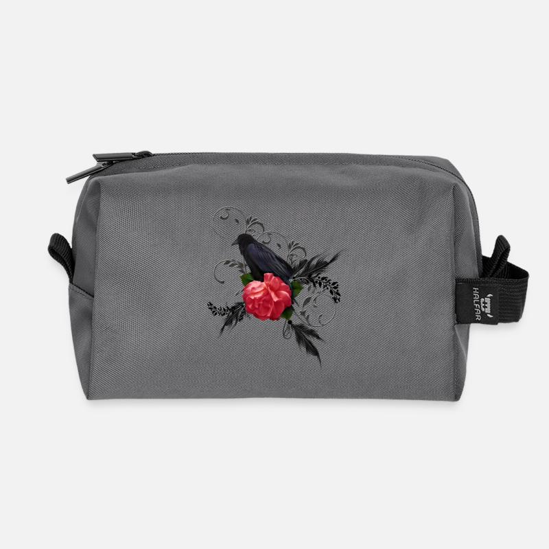 Wunderbare Krähe mit Rose - Recycelte Kulturtasche - Anthrazit