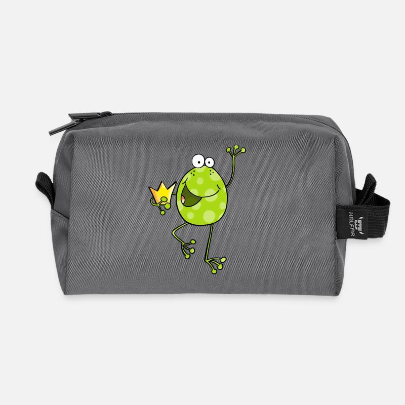 Frosch mit Krone - Frösche - Kröte - Comic - König - Recycelte Kulturtasche - Anthrazit