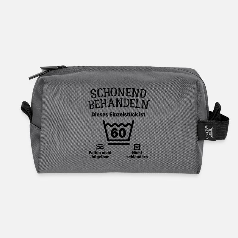 Schonend Behandeln 60. Geburtstag Einzelstück 60 - Recycelte Kulturtasche - Anthrazit