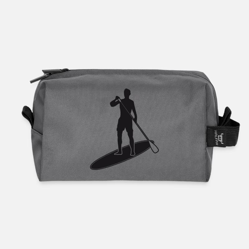 Stand up paddling - Man with paddle board - Recycled Toiletry Zip Bag - anthracite