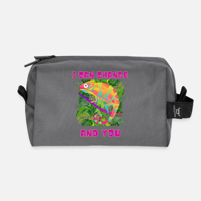 Funny Chameleon ;) - Recycelte Kulturtasche - Anthrazit