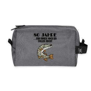 80. Geburtstag Angler Lustiger Spruch - 80 Jahre - Recycelte Kulturtasche - Anthrazit - Vorne