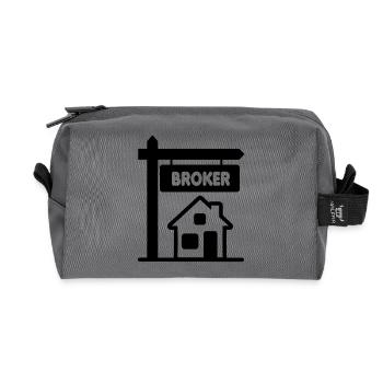 Broker with text BROKER - Recycled Toiletry Zip Bag - anthracite - Front