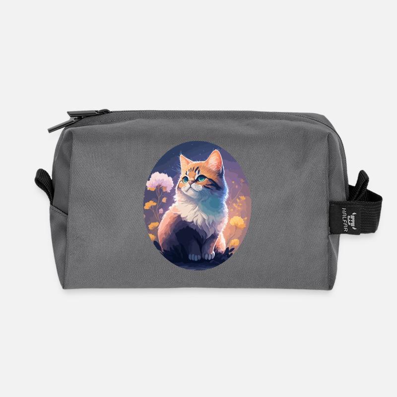 Illustrierte Nachtkatze - Recycelte Kulturtasche - Anthrazit