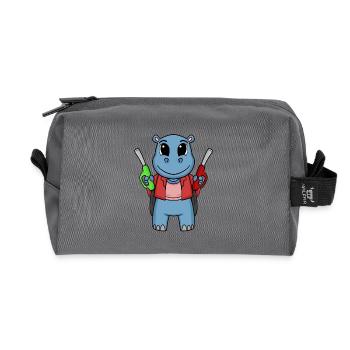 Gas station attendant hippo gas station - Recycled Toiletry Zip Bag - anthracite - Front