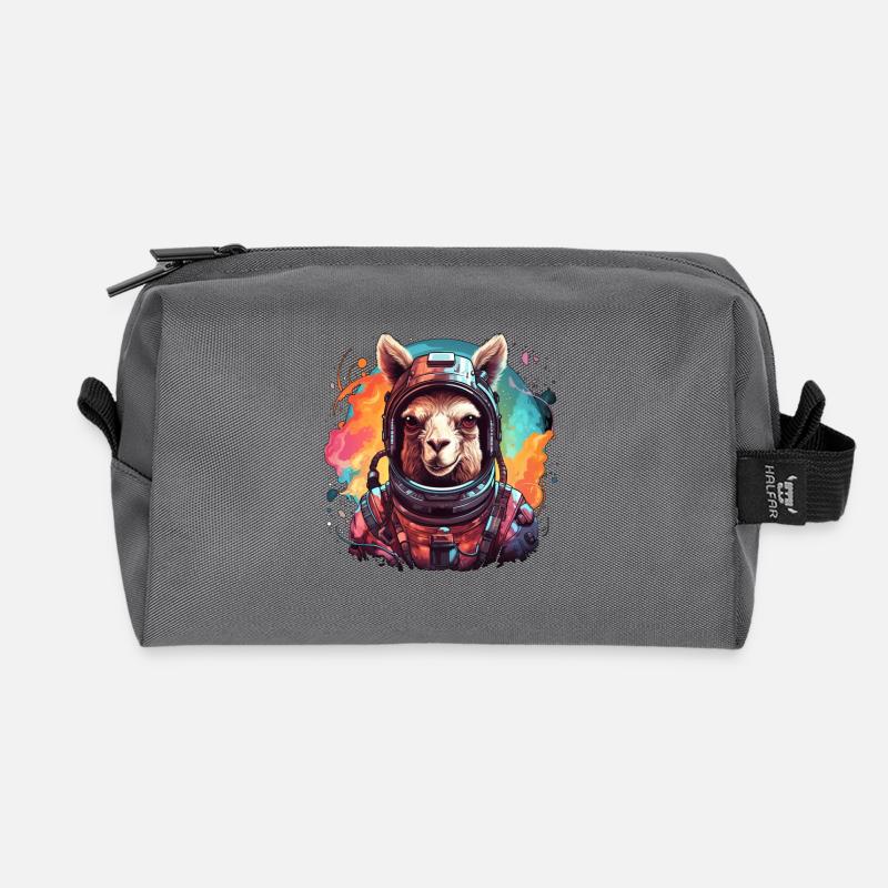 Astronaut Lama - Recycled Toiletry Zip Bag - anthracite