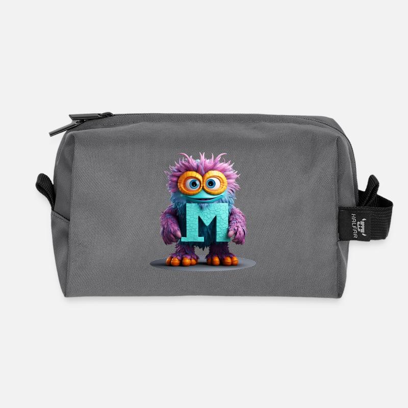 Multicolored Monster with Letter M - Recycled Toiletry Zip Bag - anthracite