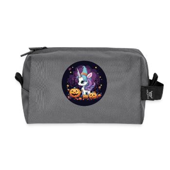 Licorne d’Halloween: Coucher de soleil de minuit et chapeau de sorcière - Trousse de toilette en tissu recyclé - anthracite - Devant