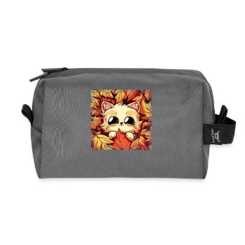 Katze im Herbst: Grunge-Rahmen mit Laub - Recycelte Kulturtasche - Anthrazit - Vorne