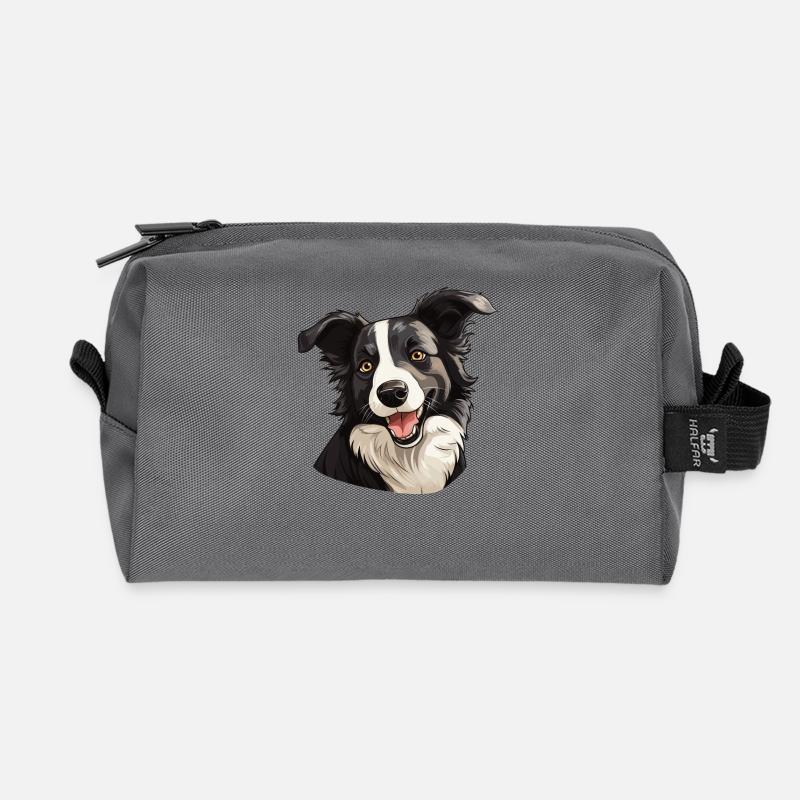 Hund Border Collie - Recycelte Kulturtasche - Anthrazit
