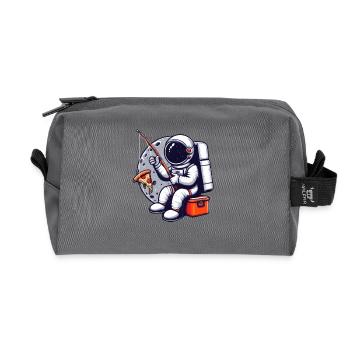 An astronaut fishes pizza in space - Recycled Toiletry Zip Bag - anthracite - Front