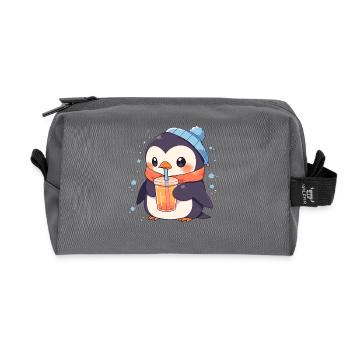 Kawaii Pinguin trinkt Boba Bubble Tea Chibi - Recycelte Kulturtasche - Anthrazit - Vorne