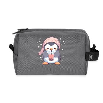 Kawaii Pinguin trinkt Boba Bubble Tea Chibi - Recycelte Kulturtasche - Anthrazit - Vorne