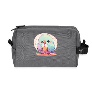 Kawaii Lovebird Drinks Boba Bubble Tea Chibi - Recycled Toiletry Zip Bag - anthracite - Front