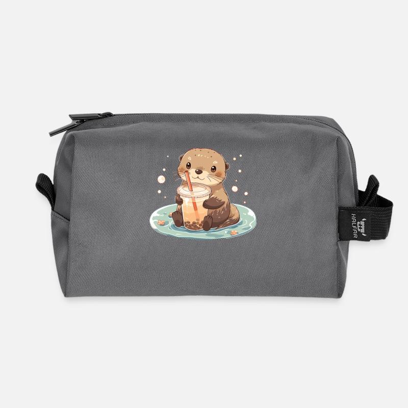 Kawaii Otter trinkt Boba Bubble Tea Chibi - Recycelte Kulturtasche - Anthrazit