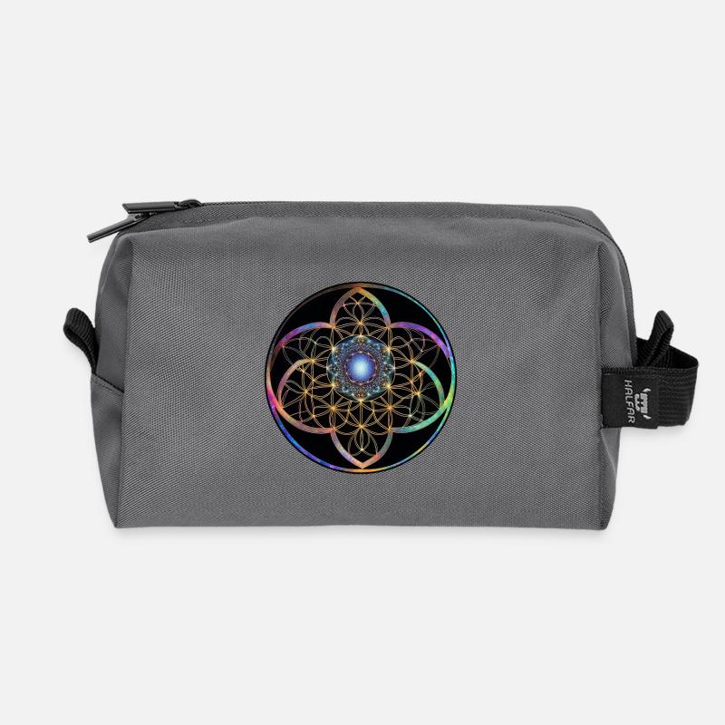 Kaleidoskopische Blume des Lebens - Recycelte Kulturtasche - Anthrazit