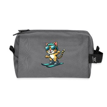 Jolie boîte de dessin animé sur skis chat du Bengale - Trousse de toilette en tissu recyclé - anthracite - Devant