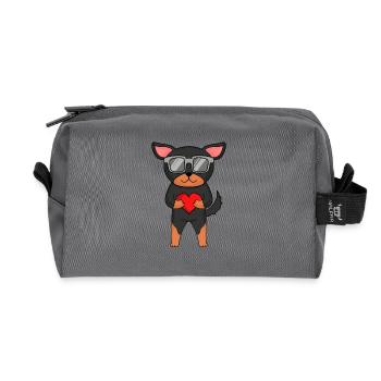 Dog with heart and glasses - Lancashire Heeler - Recycled Toiletry Zip Bag - anthracite - Front